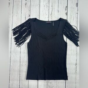 Cyrus Black Fringe Shoulder Tank size S